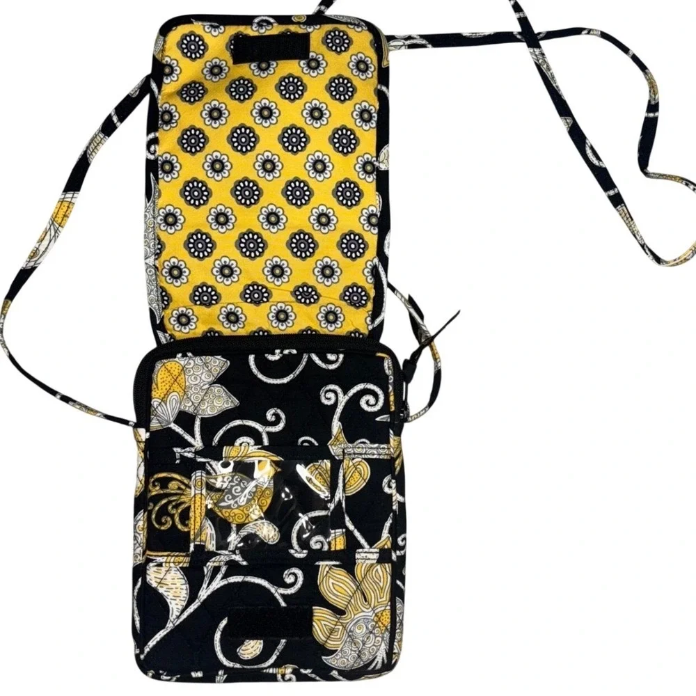Vera Bradley Quilted Mini Crossbody Bag‎ Black with Yellow Bird Pattern- EUC